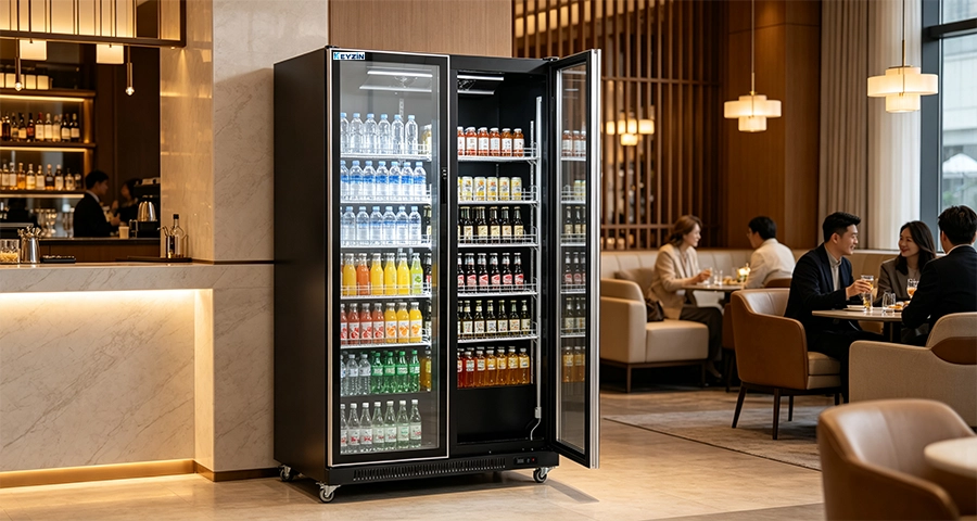 Commercial cooler heated glass doors preventing condensation