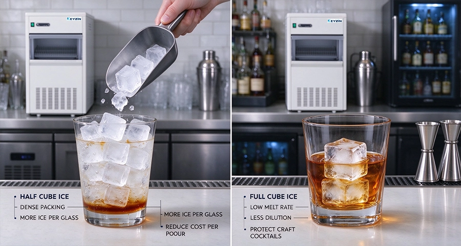 full cube vs half cube ice for bars
